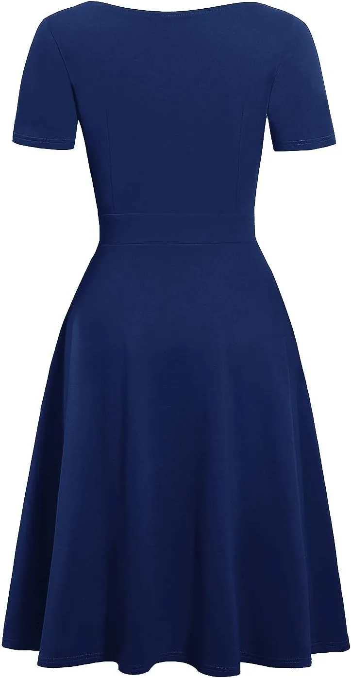 Women's Elegant Vintage Cotton Casual Floral Print Work Party Peter Pan Collar A-Line Dress with Pockets 978