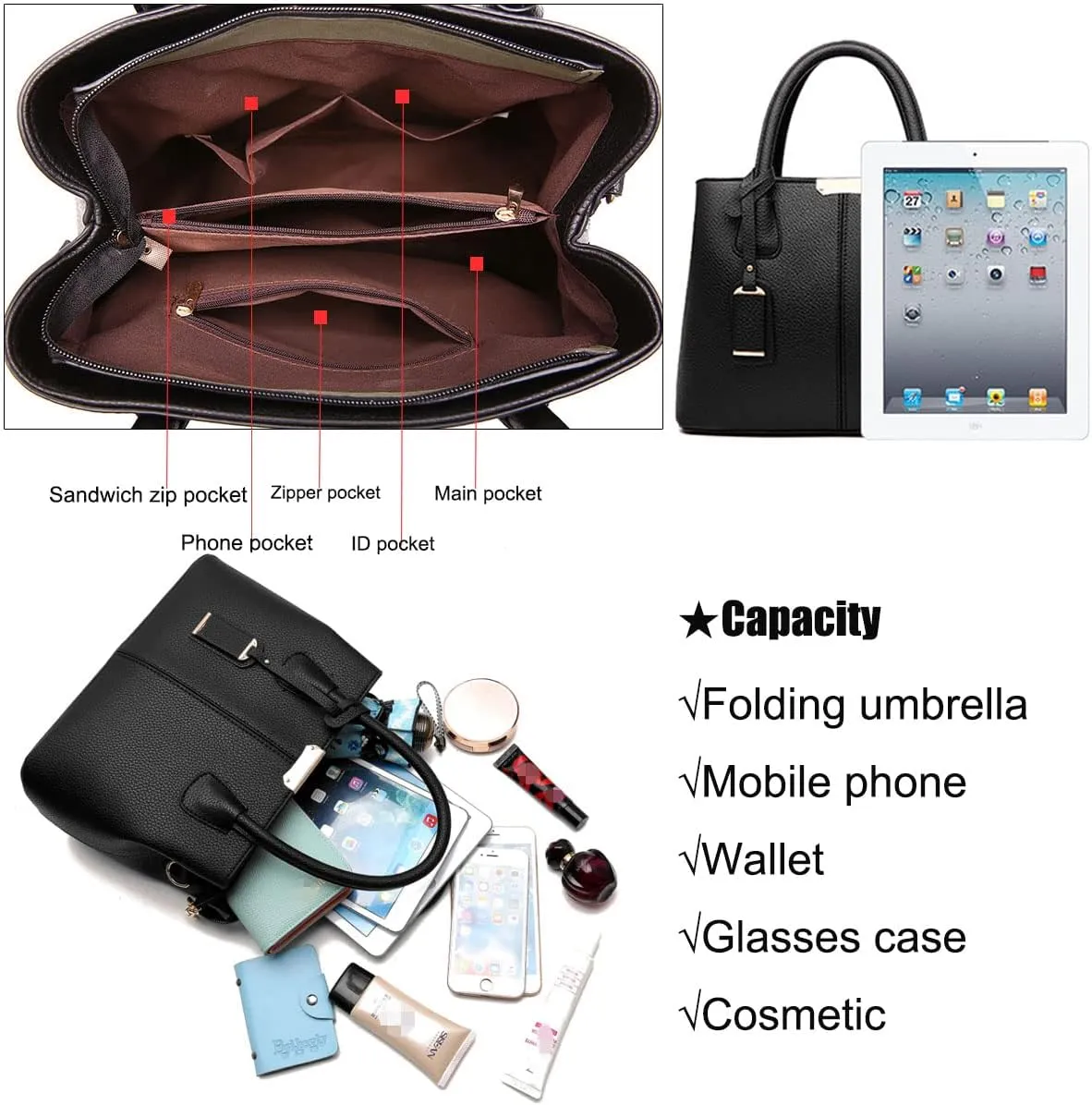 Womens Handbags and Purses Fashion Top Handle Satchel Tote PU Leather Shoulder Bags