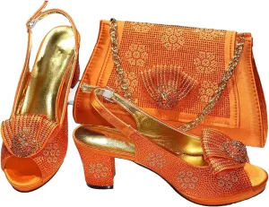 Women’s Italian Inspired Crystal Accented Wedding Shoes and Clutch Set Pointed Toe High Heels for Bride