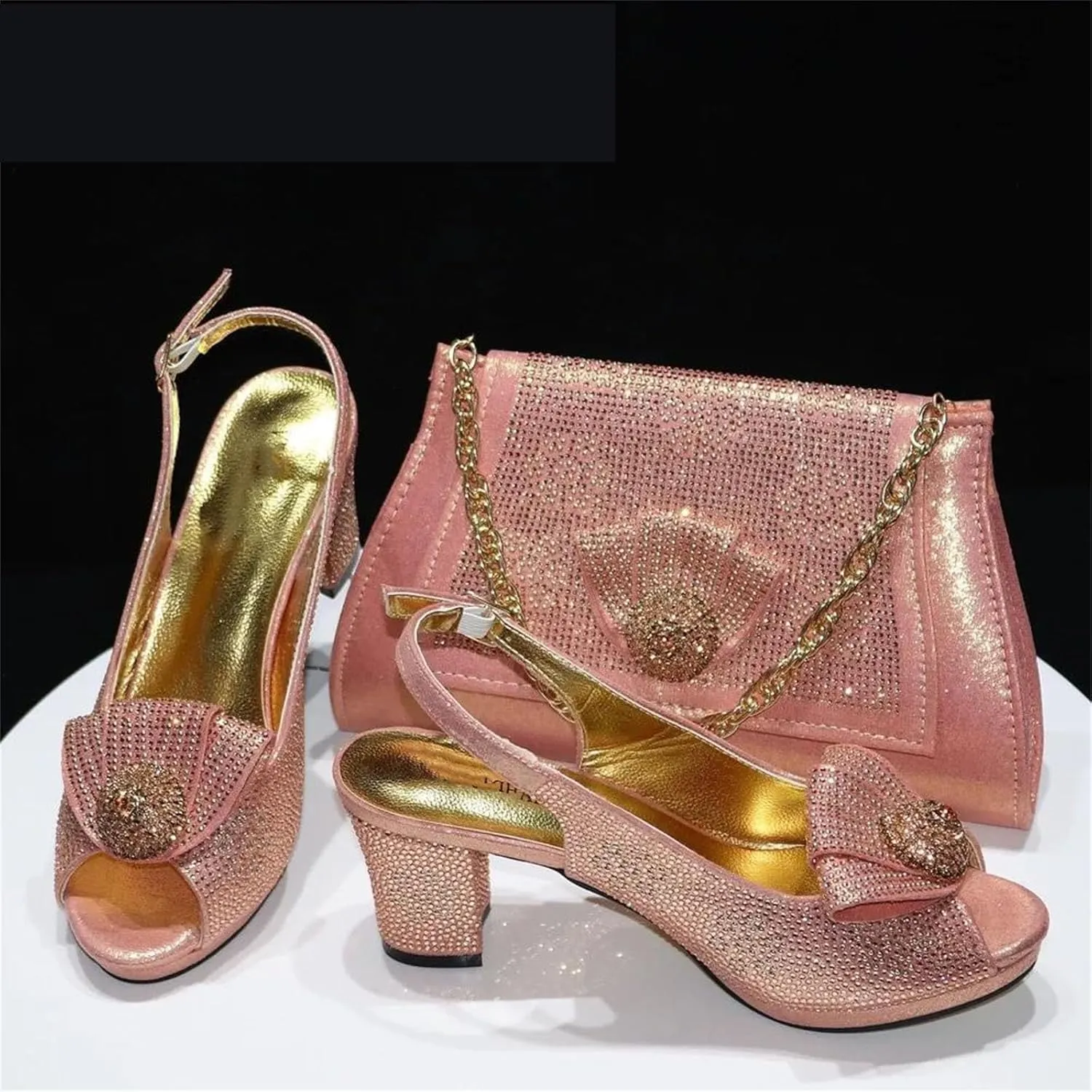 Women’s Italian Inspired Crystal Accented Wedding Shoes and Clutch Set Pointed Toe High Heels for Bride