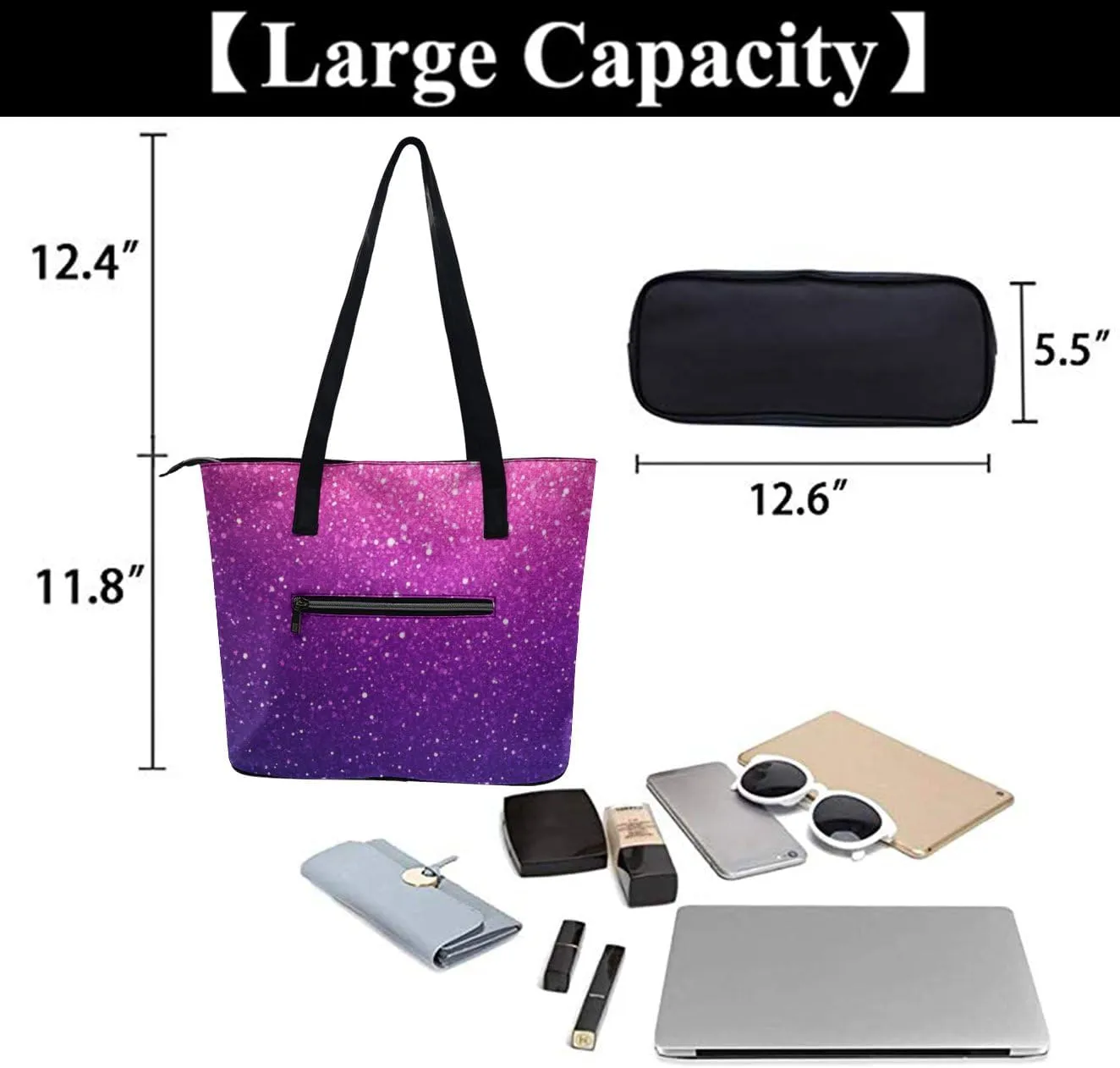 Women's Large Capacity Handbag, Lightweight Compartment and Open Pocket Tote Bag with Zipper for Work