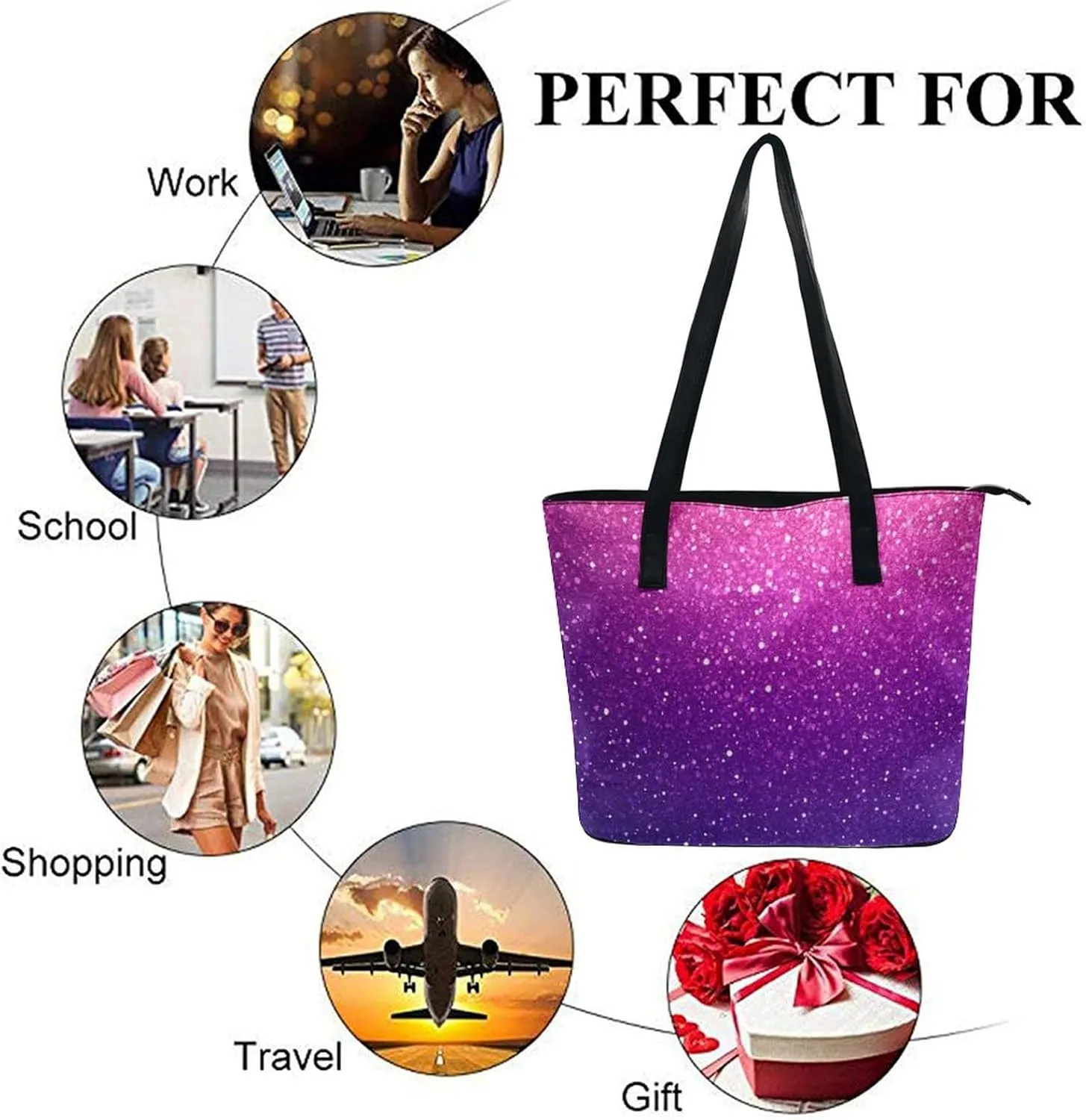 Women's Large Capacity Handbag, Lightweight Compartment and Open Pocket Tote Bag with Zipper for Work