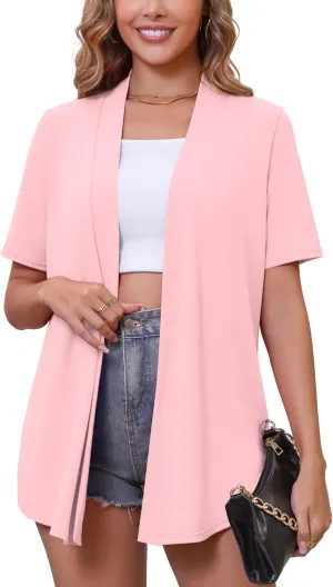 Women's Lightweight Open Front Cardigans Short Sleeve Casual Soft Drape Spring Summer Fall Cardigan S-3XL