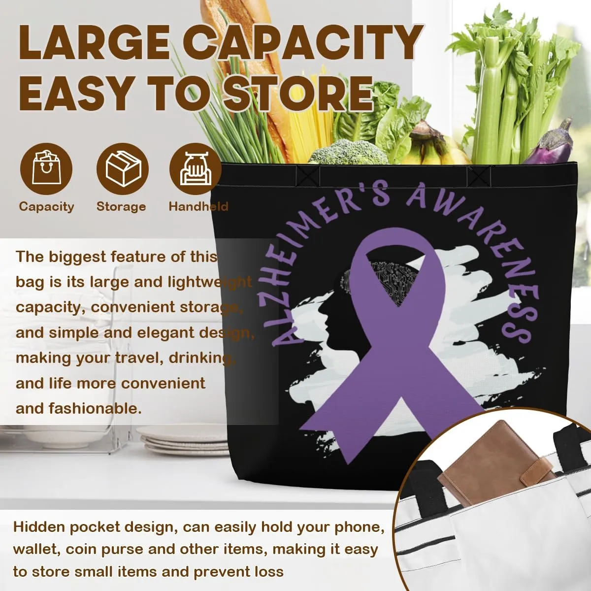 Women's Men Large Kitchen Reusable Grocery Bags Shoulder Bags With Zipper Beach Shopping Bag for Outdoors