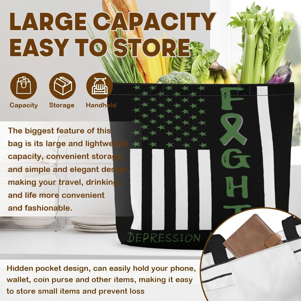 Women's Men Large Kitchen Reusable Grocery Bags Shoulder Bags With Zipper Beach Shopping Bag for Outdoors
