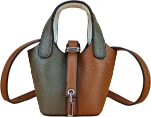Women's Mini Bucket Bag Crossbody Color Block Handbag Clutch Y2K PU Leather Cute Small Bags