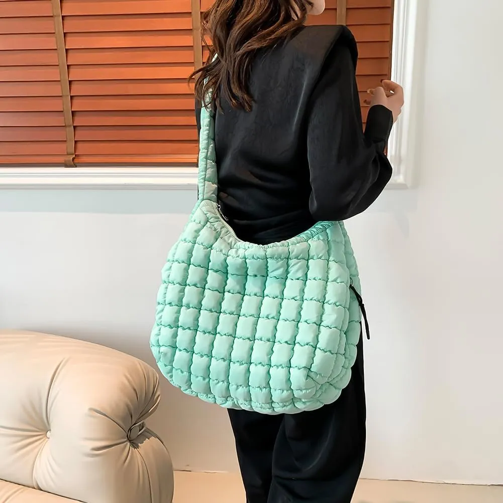 Women's New Large Capacity Quilted Handbag Puffer Shoulder Bag - Lightweight Quilted Padded Hobo Bag Quilted Bag