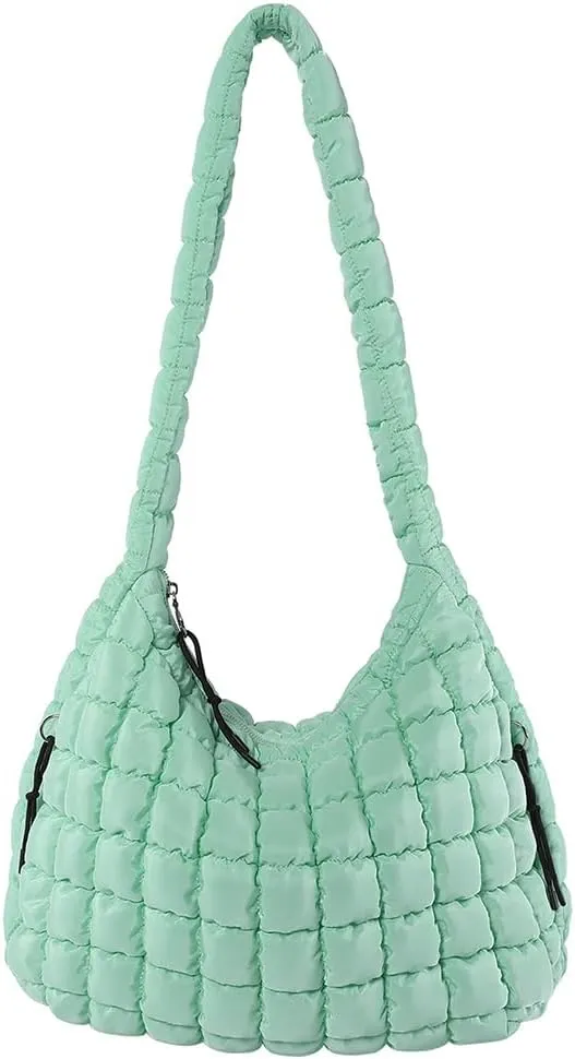 Women's New Large Capacity Quilted Handbag Puffer Shoulder Bag - Lightweight Quilted Padded Hobo Bag Quilted Bag