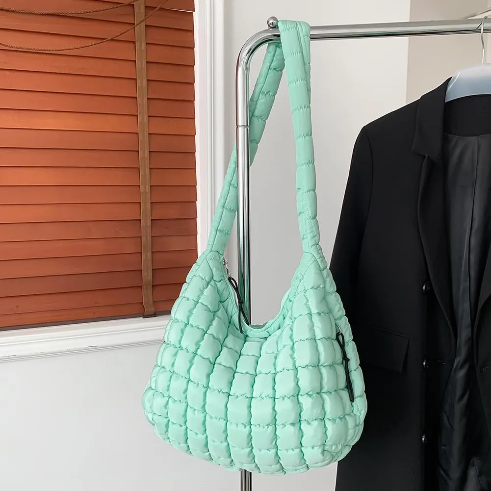 Women's New Large Capacity Quilted Handbag Puffer Shoulder Bag - Lightweight Quilted Padded Hobo Bag Quilted Bag
