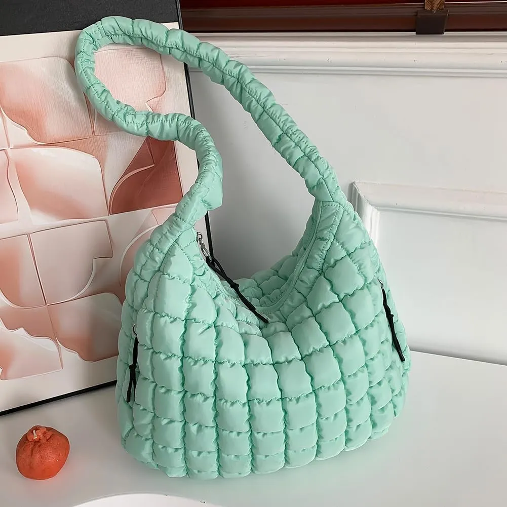 Women's New Large Capacity Quilted Handbag Puffer Shoulder Bag - Lightweight Quilted Padded Hobo Bag Quilted Bag