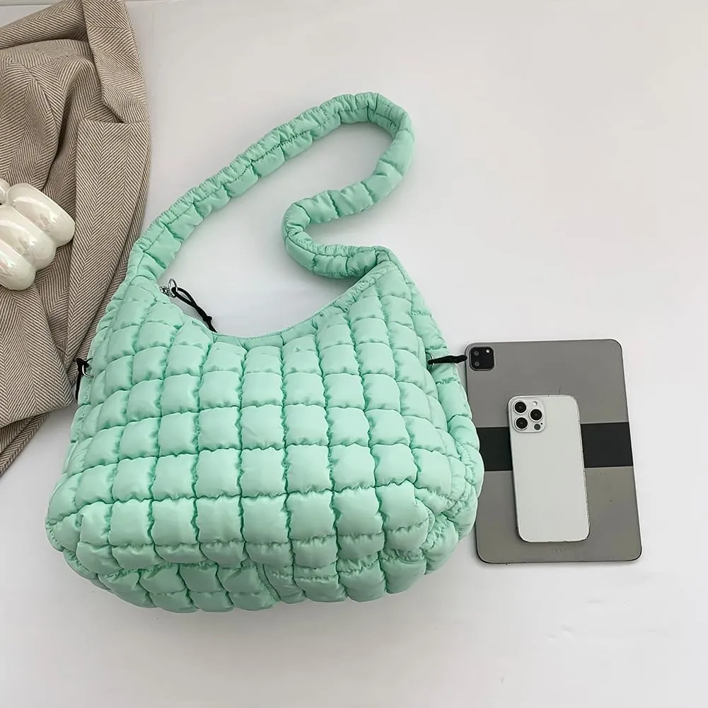 Women's New Large Capacity Quilted Handbag Puffer Shoulder Bag - Lightweight Quilted Padded Hobo Bag Quilted Bag