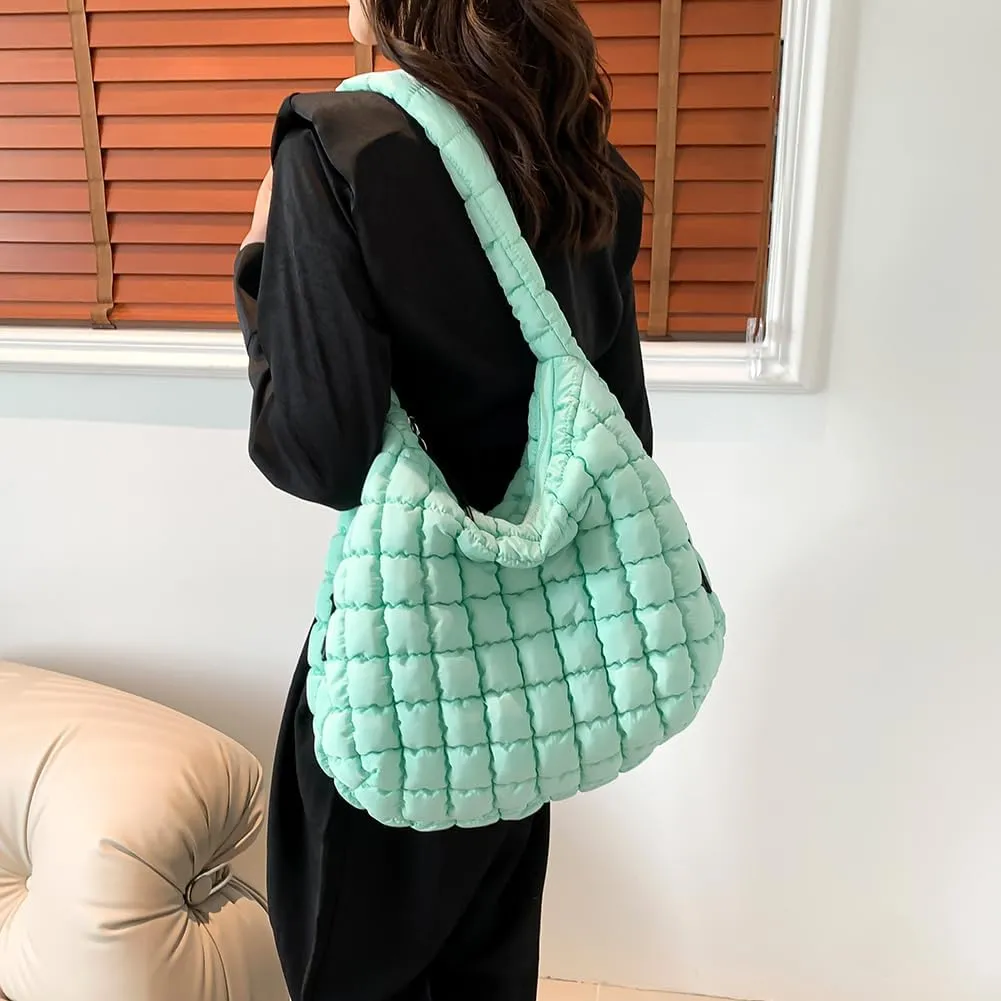 Women's New Large Capacity Quilted Handbag Puffer Shoulder Bag - Lightweight Quilted Padded Hobo Bag Quilted Bag