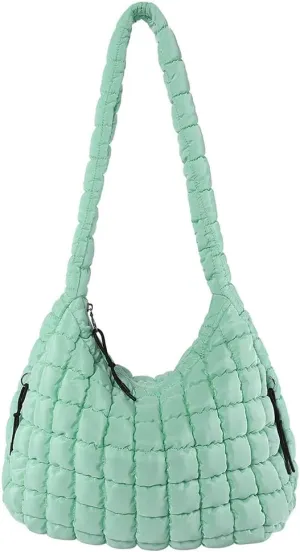 Women's New Large Capacity Quilted Handbag Puffer Shoulder Bag - Lightweight Quilted Padded Hobo Bag Quilted Bag