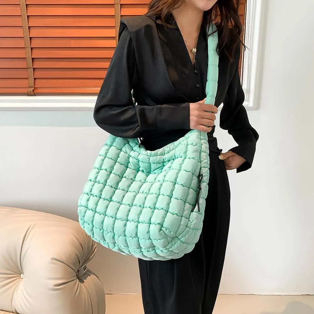 Women's New Large Capacity Quilted Handbag Puffer Shoulder Bag - Lightweight Quilted Padded Hobo Bag Quilted Bag