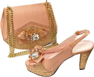 Women’s Nigerian Designer Inspired Wedding Shoes and Clutch Combo Rhinestone Decorated High Heels for Special