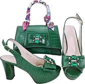 Women’s Nigerian Inspired Designer Evening Shoes and Clutch Combo Rhinestone Pattern High Heels for Bridal Party