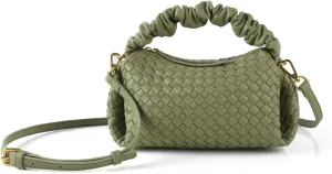 Women's Small Vegan Leather Tote Bag - Compact Woven Shoulder Purse for Daily Use, Retro Handmade Mini Bag