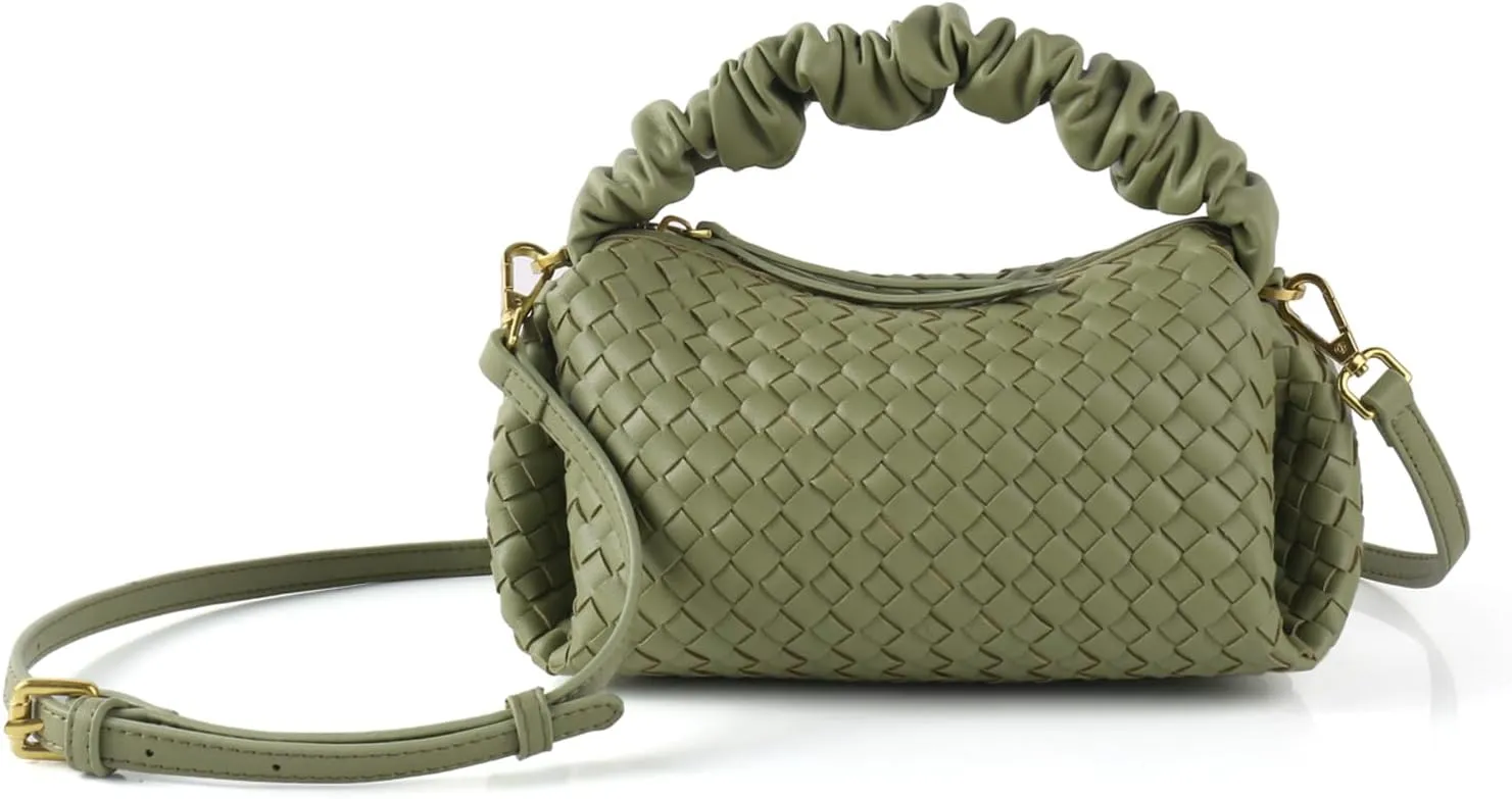 Women's Small Vegan Leather Tote Bag - Compact Woven Shoulder Purse for Daily Use, Retro Handmade Mini Bag