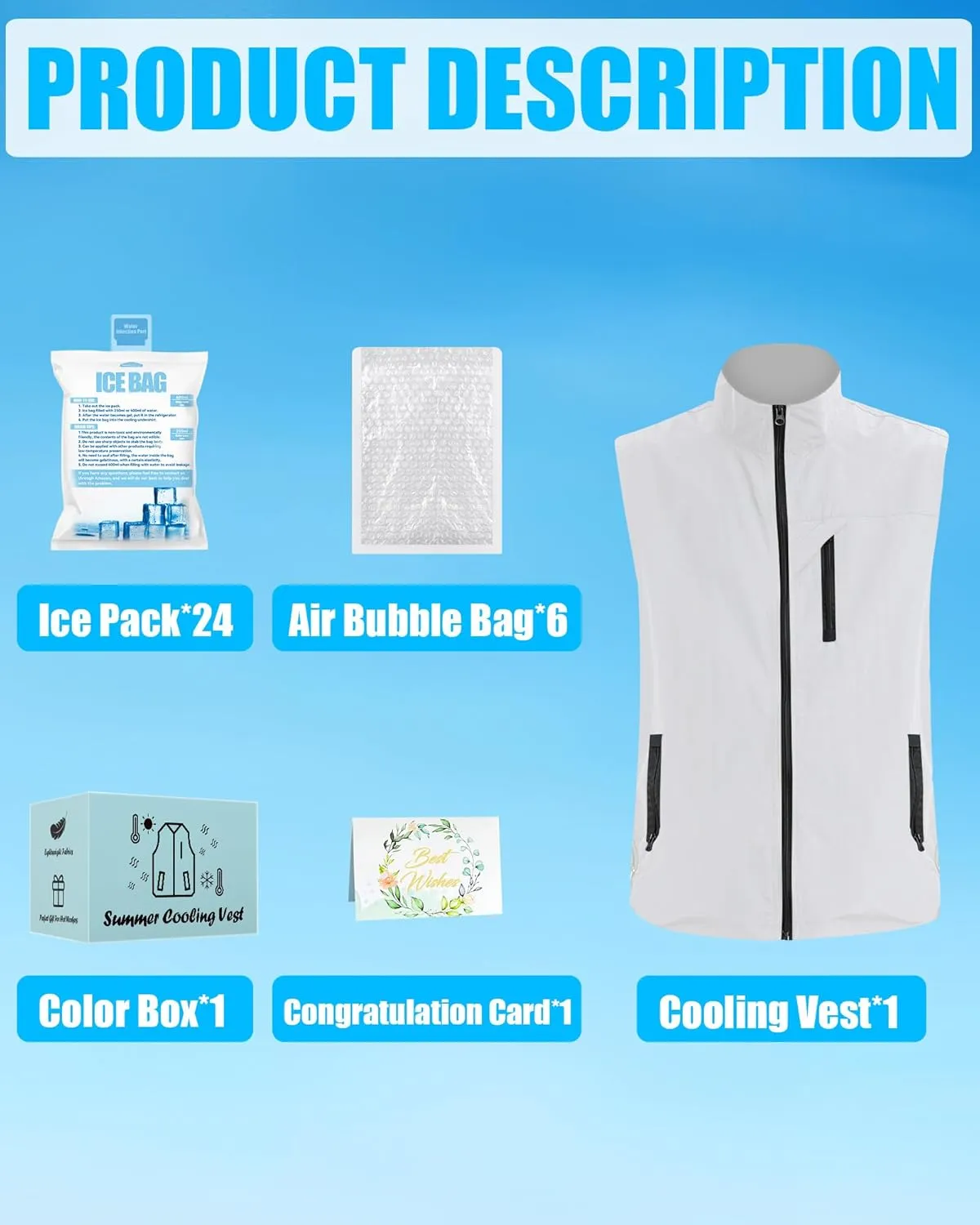 Work Cooling Vest for Men and Women, with 24 Ice Bags Cool Lightweight Fishing Vest, 6 Cooling Zones