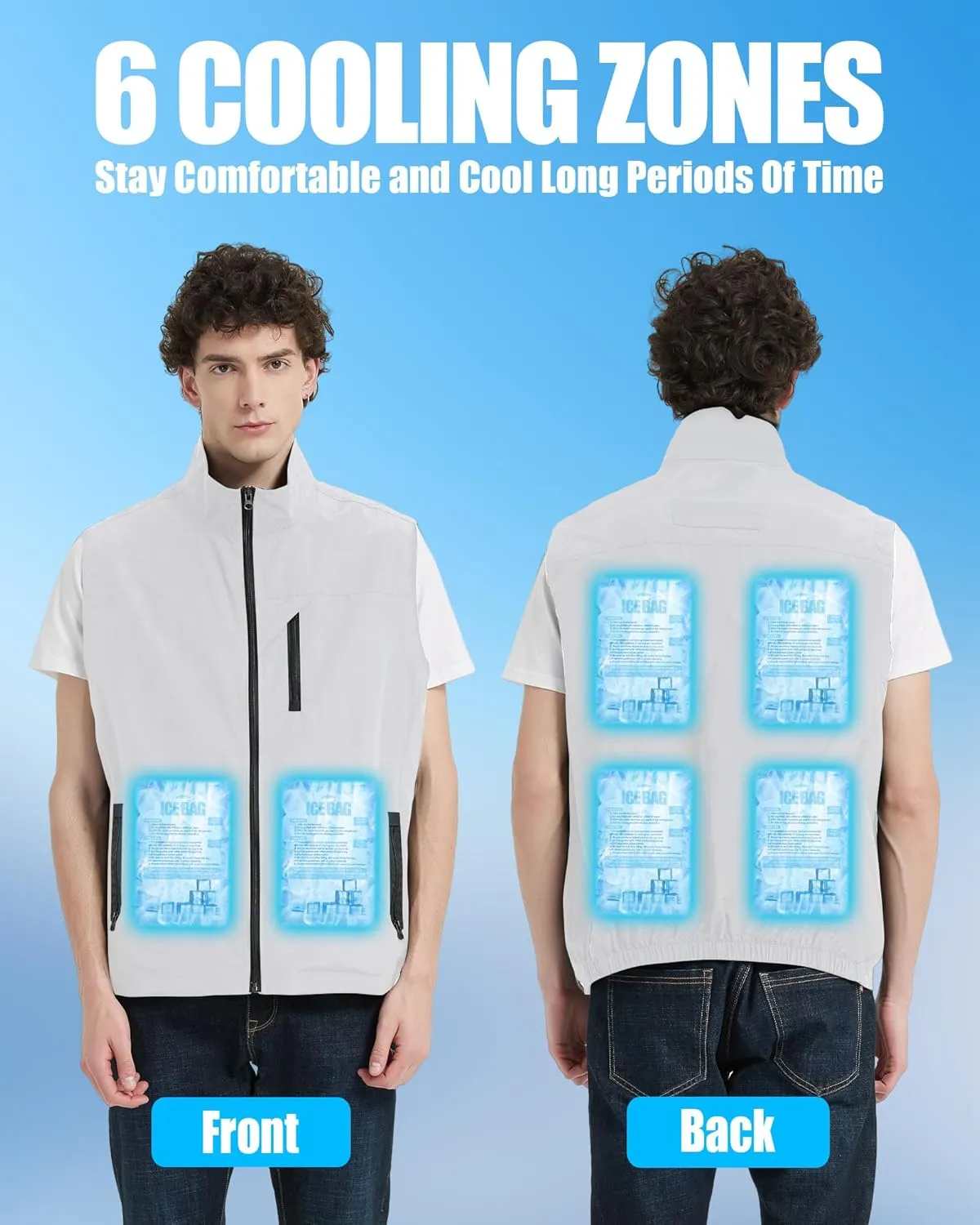 Work Cooling Vest for Men and Women, with 24 Ice Bags Cool Lightweight Fishing Vest, 6 Cooling Zones