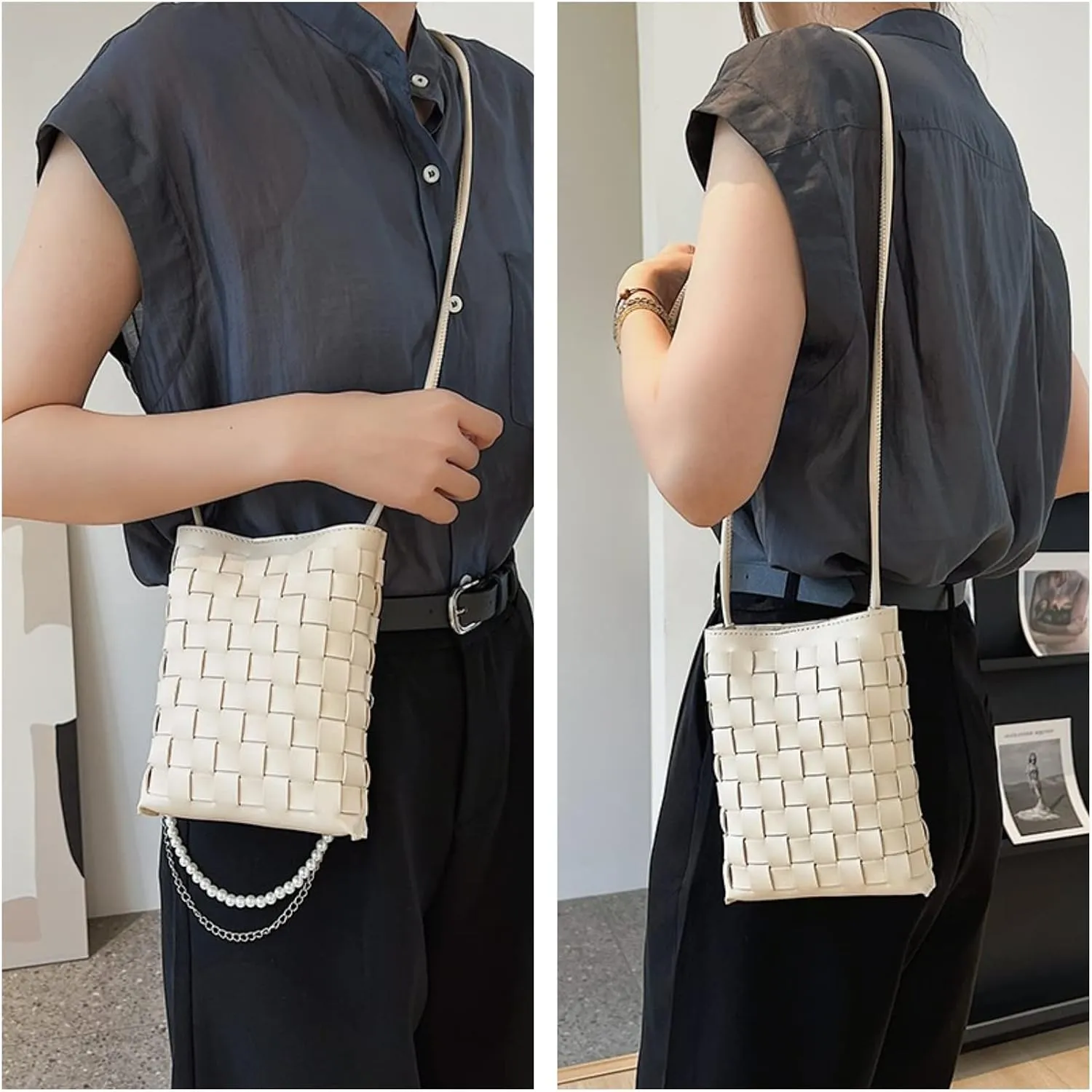 Woven Small Crossbody Bags Cell Phone Purse for Women Teen Girls Small Shoulder Phone Bag