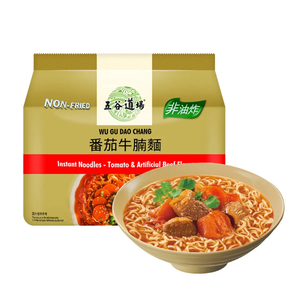 Wu Gu Dao Chang Instant Noodles - Tomato & Artificial Beef Flavor, Non-Fried - 107g x 5 Packs