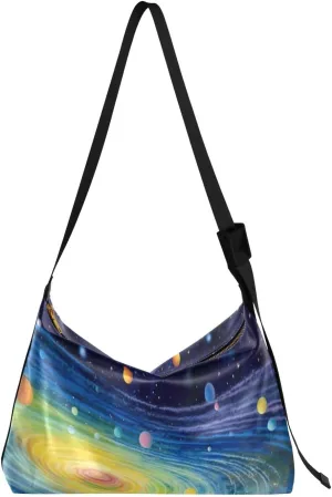 xigua Colorful Universe Shoulder Bag for Women Waterproof PU Leather Hobo Bags Crossbody Purse with Zipper Closure