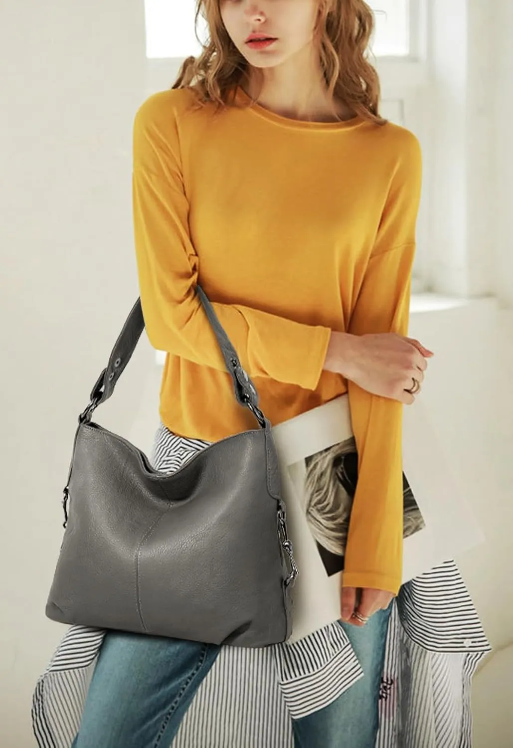 YALUXE Genuine Leather Shoulder Bags Stylish Hobo Handbags Purses Crossbody Bags for Women