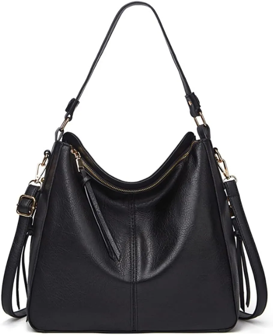 YAQUNICER Women Classic Tote Bag Tassel Pendant Shoulder Bags PU Crossbody Purse