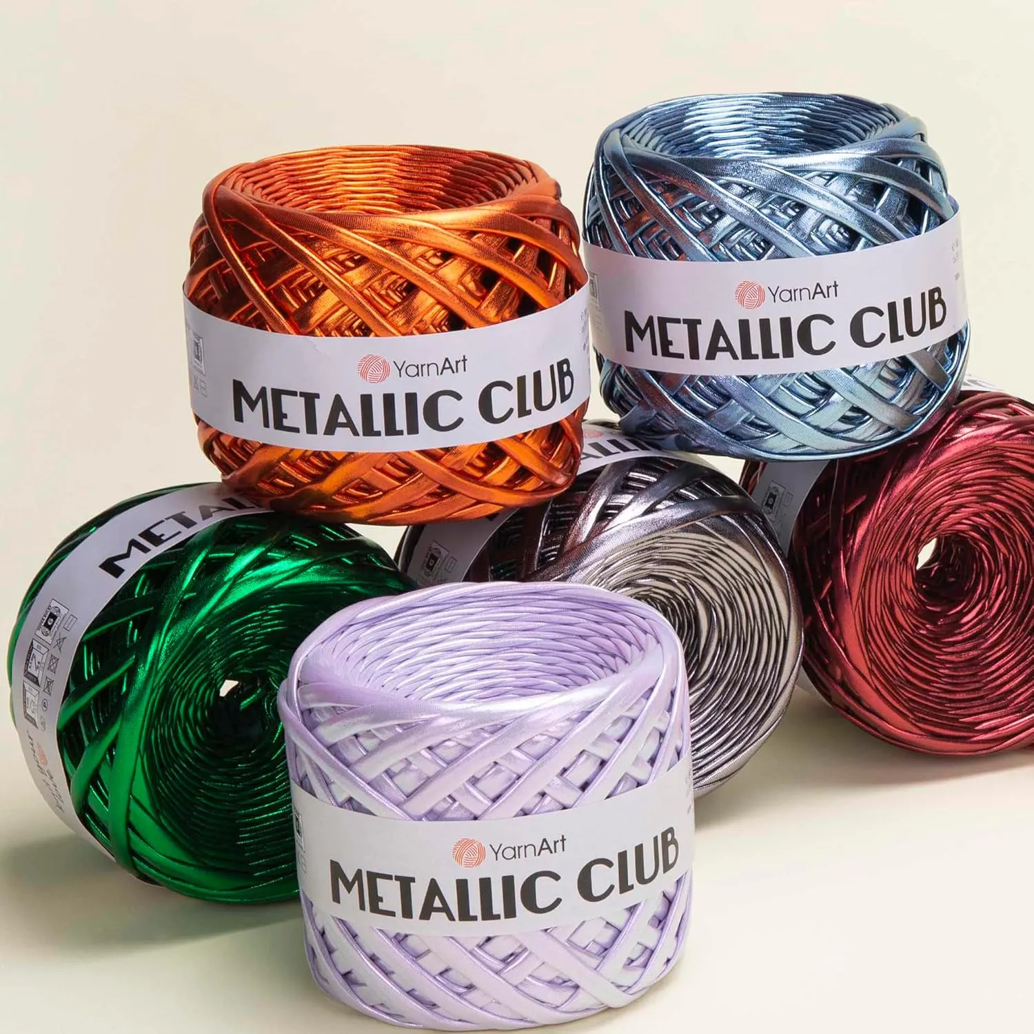 YarnArt Metallic Club Yarn – Super Bulky T-Shirt Yarn, 100% Polyester, 6.35 oz (180g), 60 yds (55m), Shiny Multicolor Thread for Handbags, Chic Night Bags, and Crochet Projects (8101)