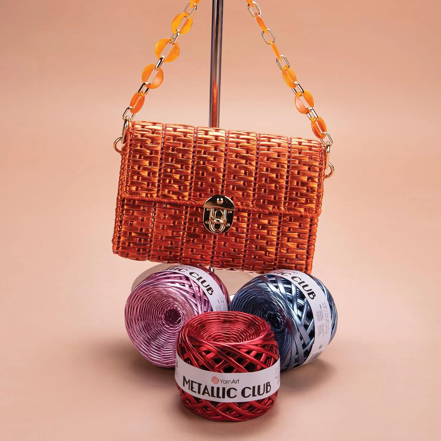 YarnArt Metallic Club Yarn – Super Bulky T-Shirt Yarn, 100% Polyester, 6.35 oz (180g), 60 yds (55m), Shiny Multicolor Thread for Handbags, Chic Night Bags, and Crochet Projects (8101)