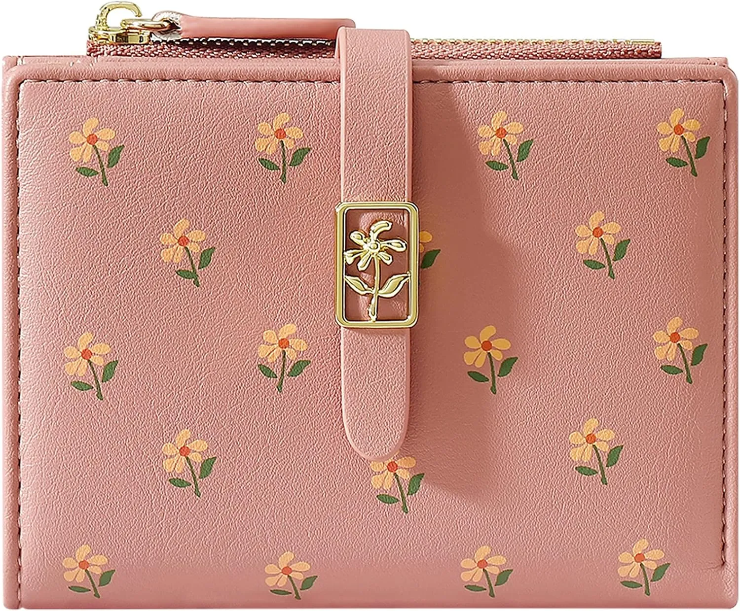 YINHEXI Women’s Wallet, Compact and Small RFID Blocking Bifold PU Leather Card Holder, Mini Purse with Coin Pocket for Ladies, Girls (Salmon)