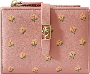 YINHEXI Women’s Wallet, Compact and Small RFID Blocking Bifold PU Leather Card Holder, Mini Purse with Coin Pocket for Ladies, Girls (Salmon)