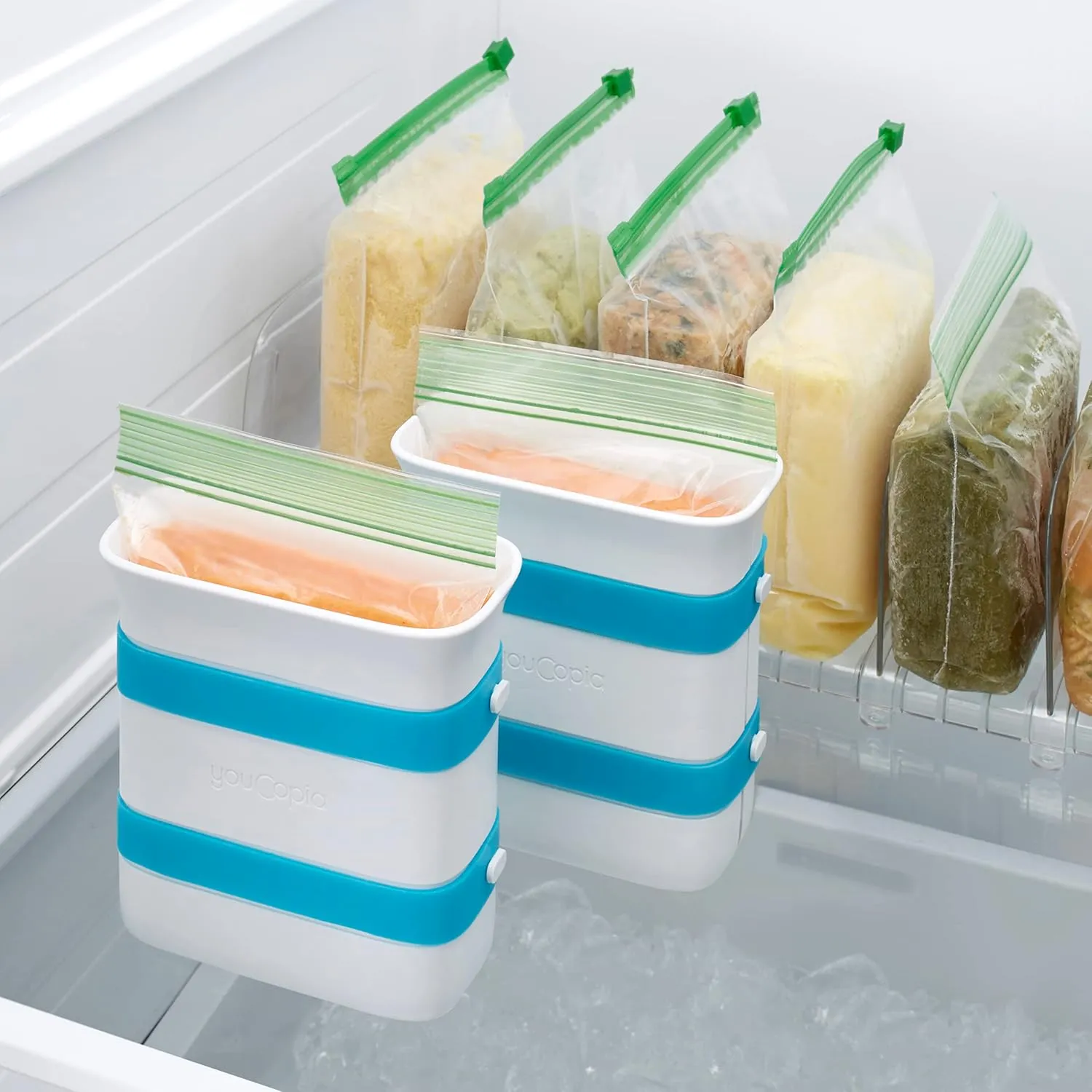 YouCopia FreezeUp Freezer Food Block Maker, 2 Cup, 2-Pack, Meal Prep Bag Container to Freeze Leftovers and Soup