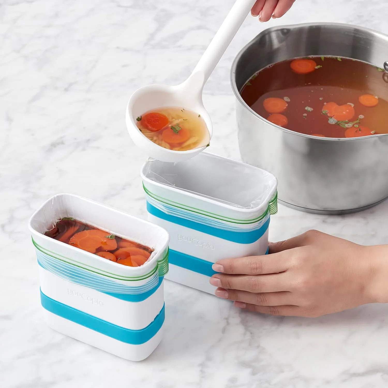 YouCopia FreezeUp Freezer Food Block Maker, 2 Cup, 2-Pack, Meal Prep Bag Container to Freeze Leftovers and Soup