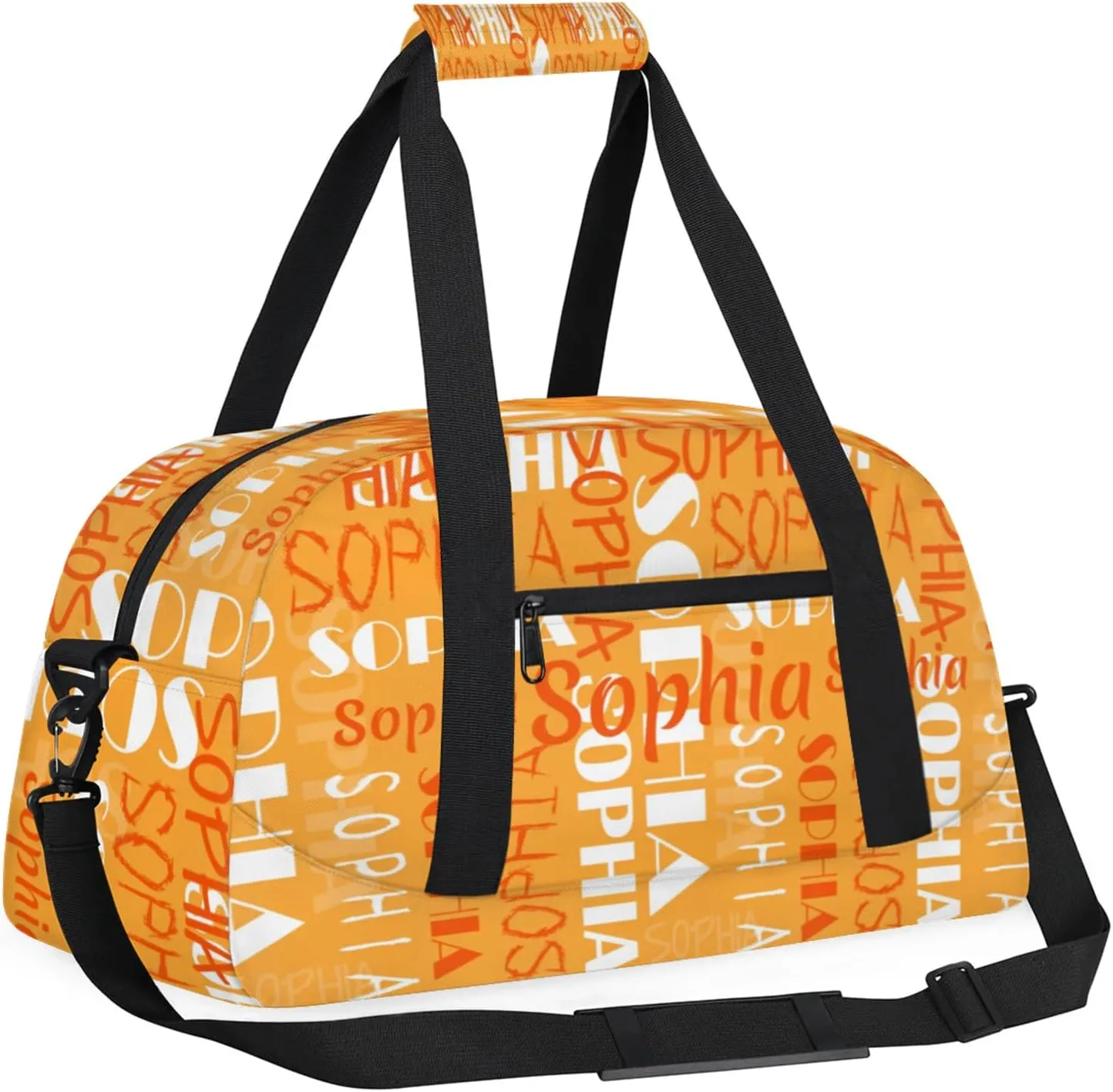 Yzrwebo Custom Name Gym Sport Bag, Personalized Duffel Travel Bag Customized Gymnastics Ballet Dance Bags Small Weekender Overnight Tote Bag for Gifts, Orange