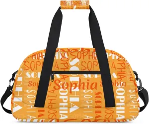 Yzrwebo Custom Name Gym Sport Bag, Personalized Duffel Travel Bag Customized Gymnastics Ballet Dance Bags Small Weekender Overnight Tote Bag for Gifts, Orange