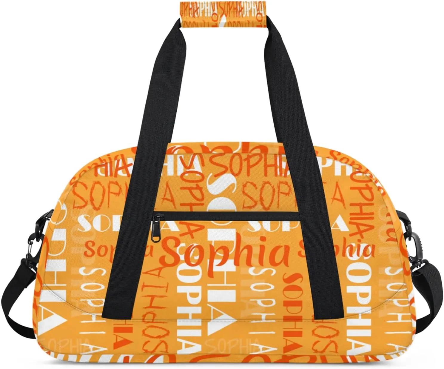 Yzrwebo Custom Name Gym Sport Bag, Personalized Duffel Travel Bag Customized Gymnastics Ballet Dance Bags Small Weekender Overnight Tote Bag for Gifts, Orange