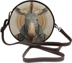Zebra In Futurist Costume Women Round Crossbody Bags Leather Sling Bag Purse