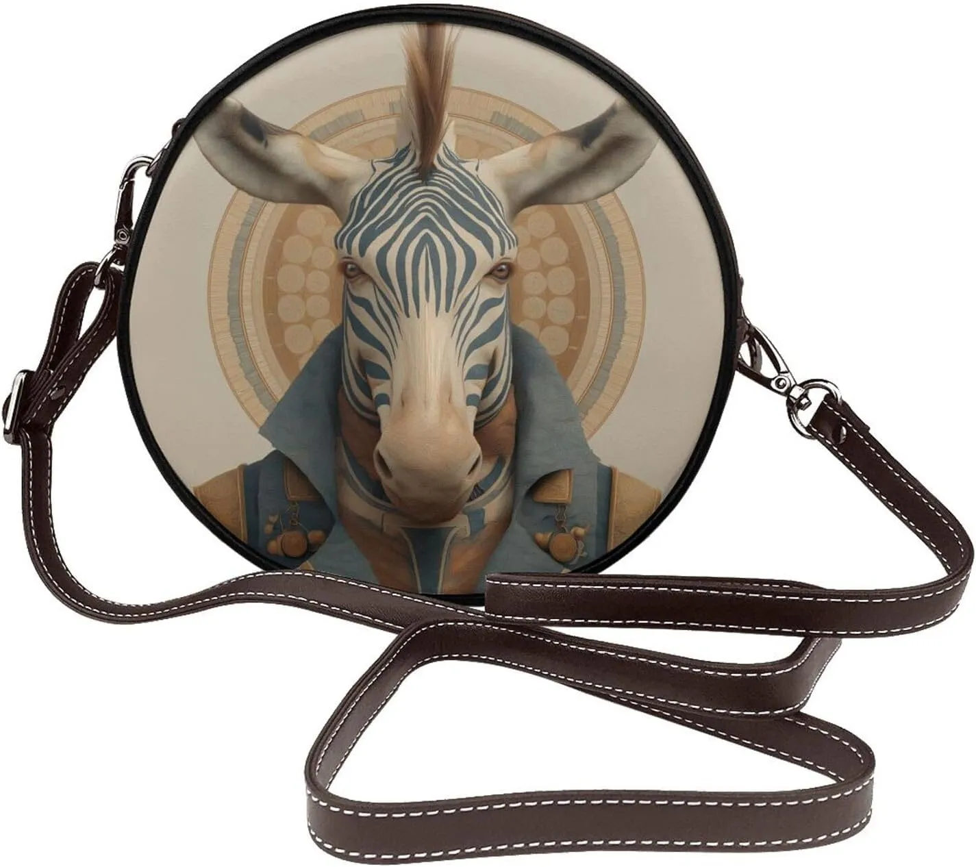 Zebra In Futurist Costume Women Round Crossbody Bags Leather Sling Bag Purse