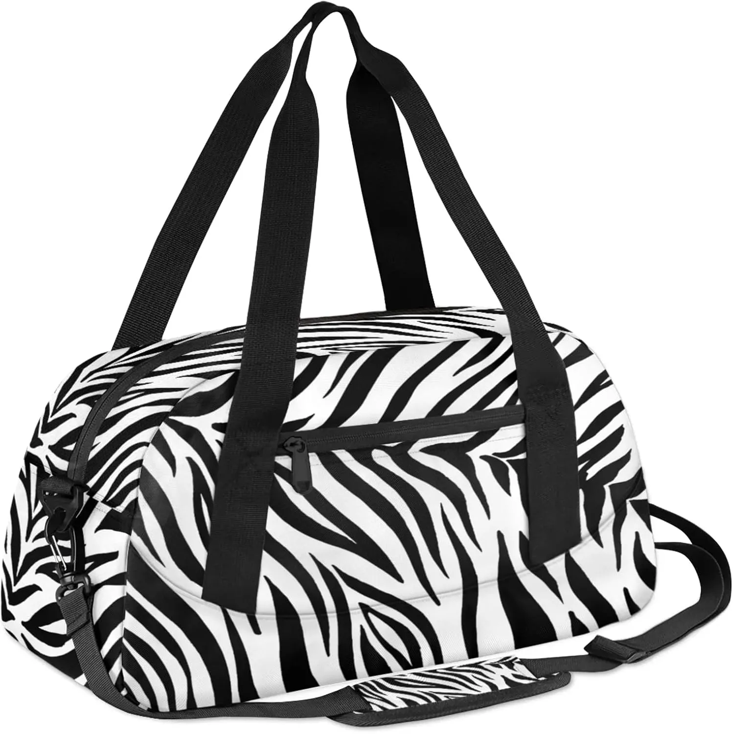 Zebra Stripes Black Kids Duffel Bag Lightweight Waterproof Sports Gym Bag with Front Zipper Pocket Foldable Weekender Overnight Bag for School Practice Gymnastic Ballet
