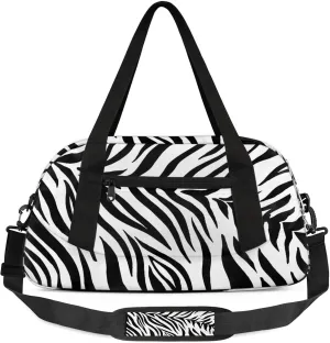 Zebra Stripes Black Kids Duffel Bag Lightweight Waterproof Sports Gym Bag with Front Zipper Pocket Foldable Weekender Overnight Bag for School Practice Gymnastic Ballet