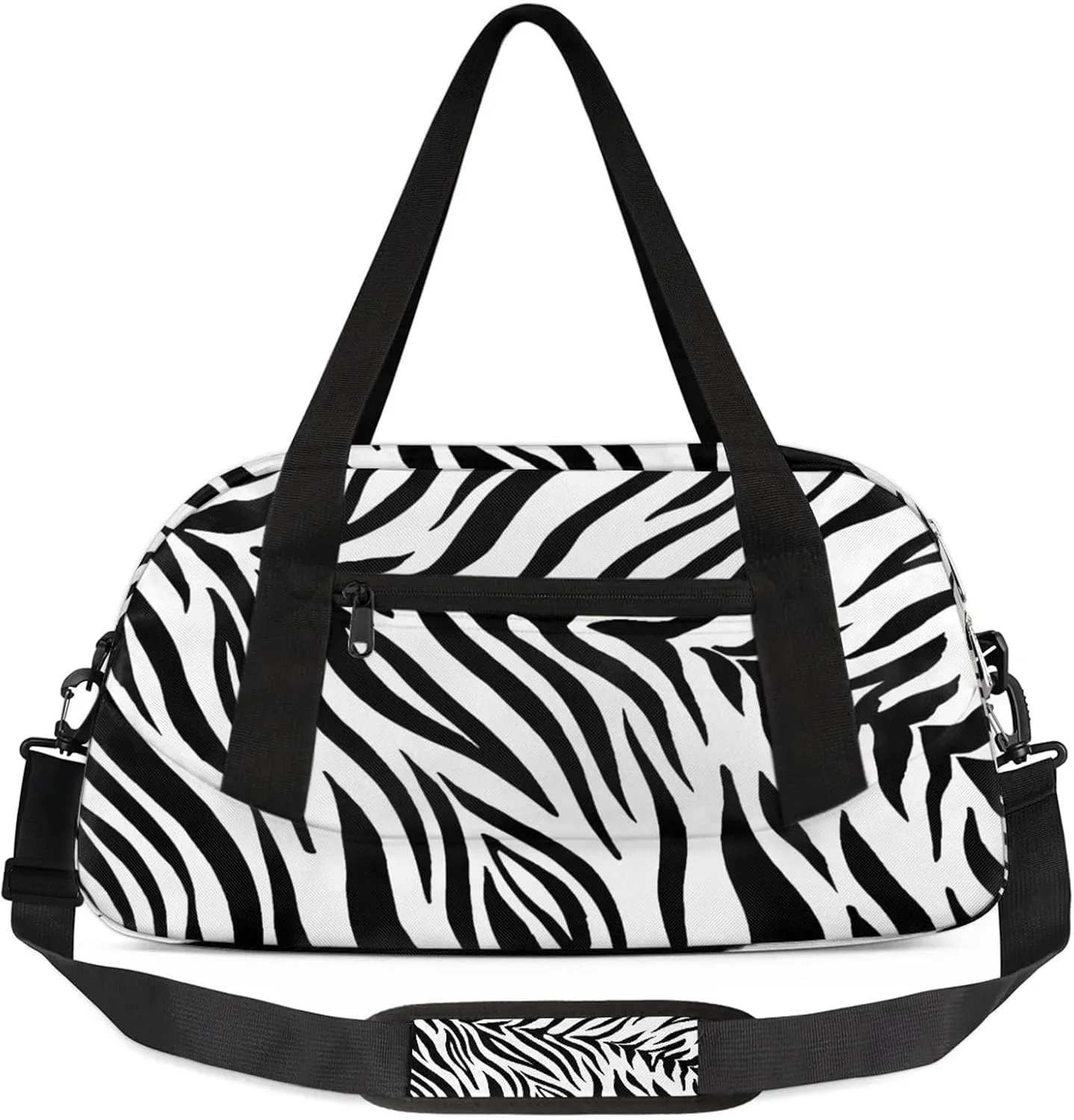 Zebra Stripes Black Kids Duffel Bag Lightweight Waterproof Sports Gym Bag with Front Zipper Pocket Foldable Weekender Overnight Bag for School Practice Gymnastic Ballet