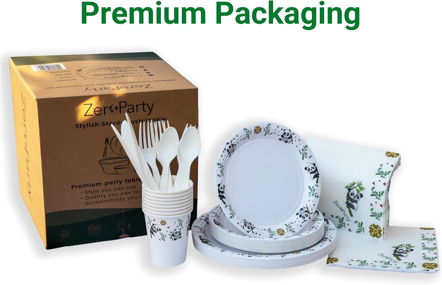 ZER PARTY Chinese New Year Decorations,Panda Plates Napkins Cups Cutlery   Food TrashBags   Kids Activities,Spring Festival 2024 Supplies,Educational Elegant Tableware 212pcs,Serves 30 TWP-HDPA-ST30
