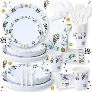 ZER PARTY Chinese New Year Decorations,Panda Plates Napkins Cups Cutlery   Food TrashBags   Kids Activities,Spring Festival 2024 Supplies,Educational Elegant Tableware 212pcs,Serves 30 TWP-HDPA-ST30
