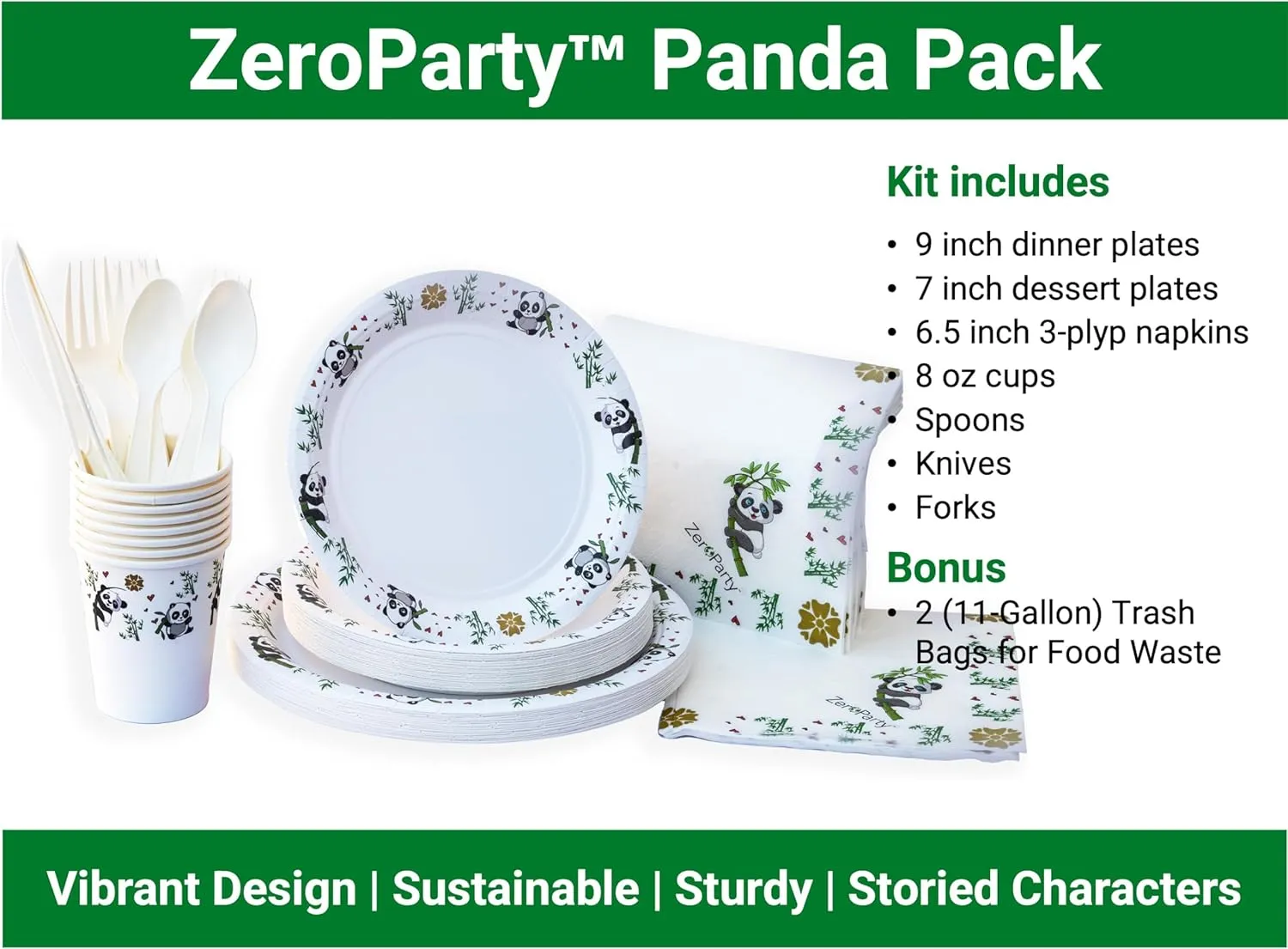 ZER PARTY Chinese New Year Decorations,Panda Plates Napkins Cups Cutlery   Food TrashBags   Kids Activities,Spring Festival 2024 Supplies,Educational Elegant Tableware 212pcs,Serves 30 TWP-HDPA-ST30