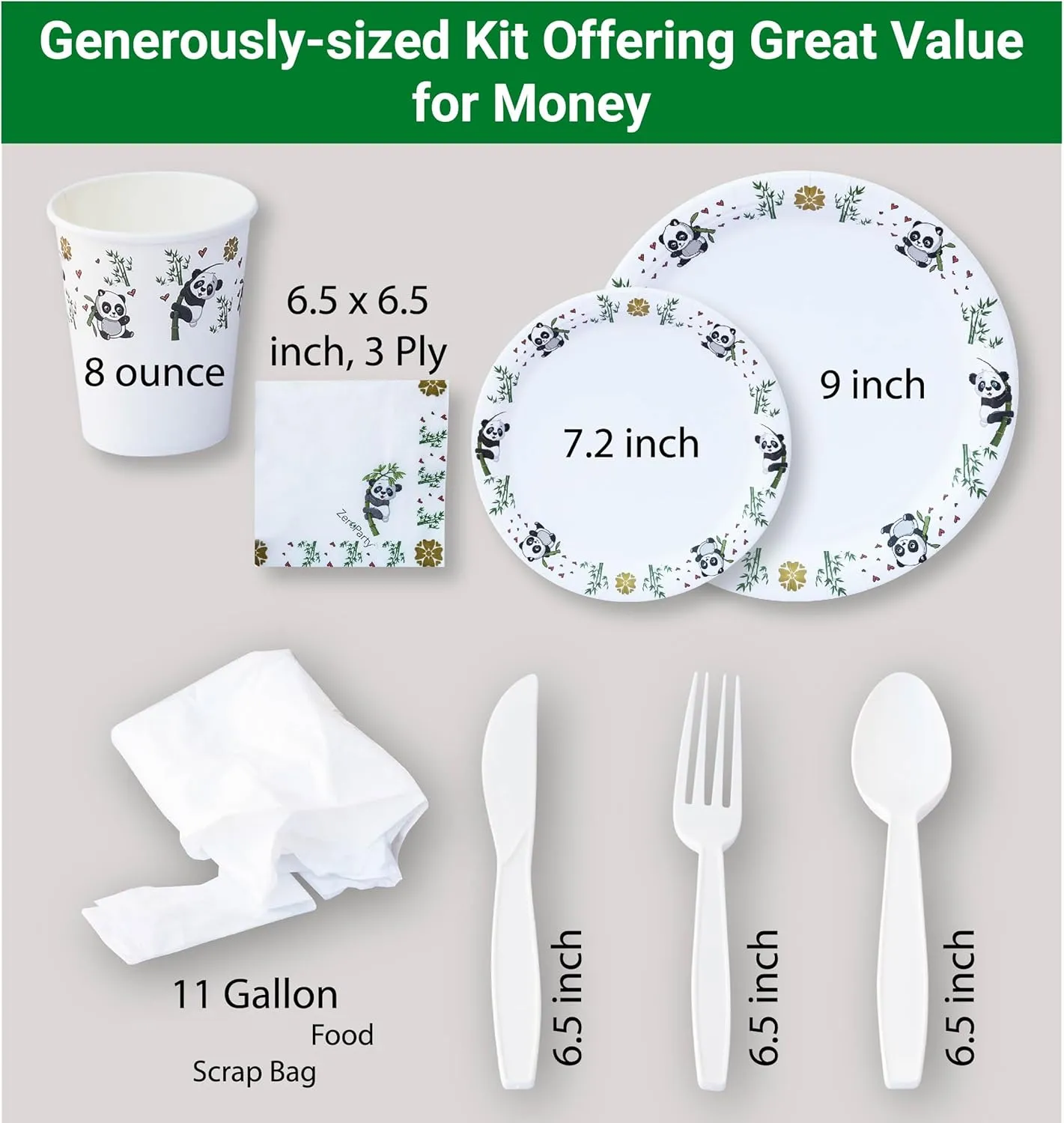 ZER PARTY Chinese New Year Decorations,Panda Plates Napkins Cups Cutlery   Food TrashBags   Kids Activities,Spring Festival 2024 Supplies,Educational Elegant Tableware 212pcs,Serves 30 TWP-HDPA-ST30