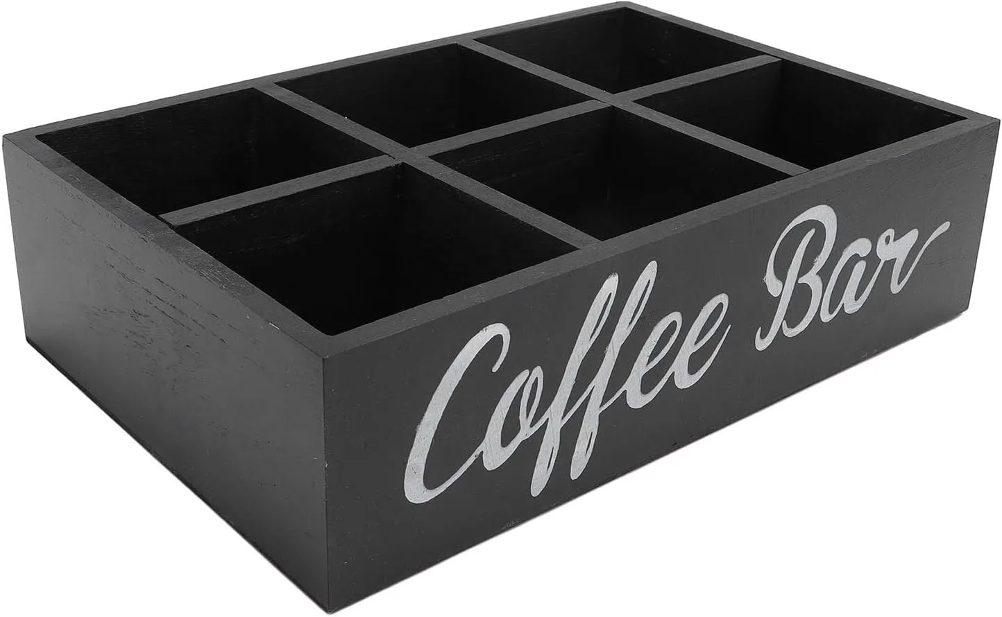 Zerodis Coffee Tea Coffee Station Organizer with Divider Wooden Coffee Bar Countertop Storage Basket for Organizing Coffee Pods Stir Sticks Tea Bags Sugar Packets (Black)