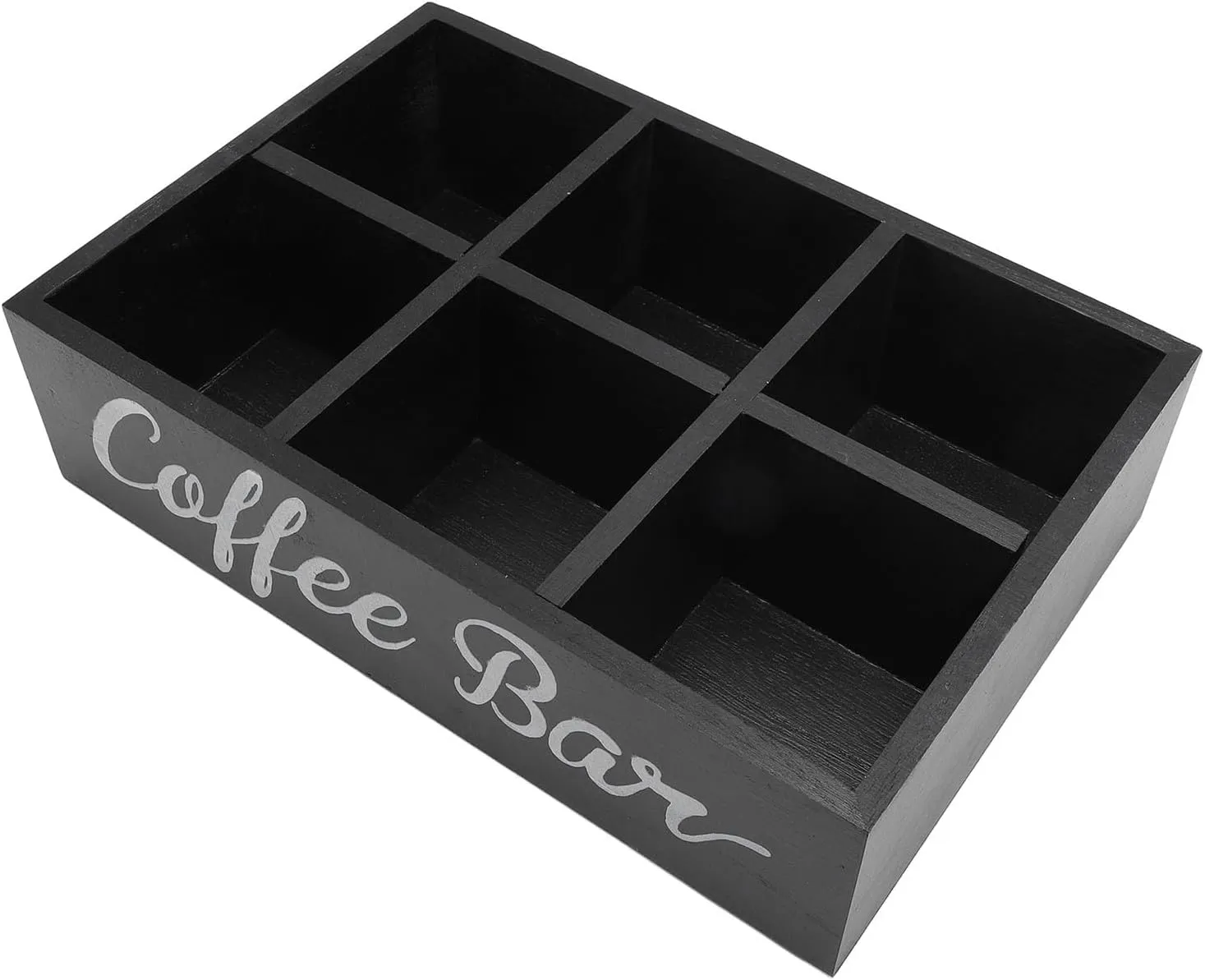 Zerodis Coffee Tea Coffee Station Organizer with Divider Wooden Coffee Bar Countertop Storage Basket for Organizing Coffee Pods Stir Sticks Tea Bags Sugar Packets (Black)
