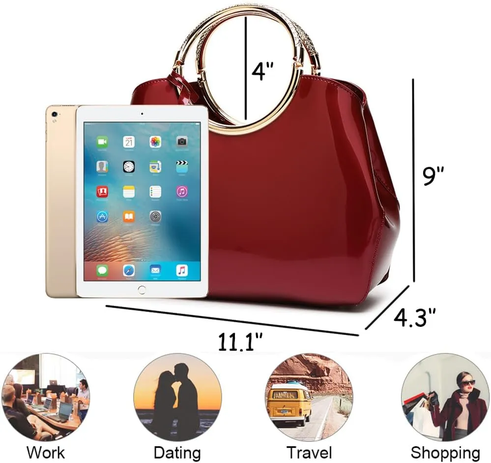 ZiMing Women Tote Bag Patent Leather Totes Top Handle Purse Satchel Shoulder Bag Ladies Gorgeous Evening Bags
